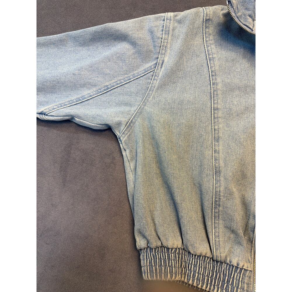 Haute Monde Jacket Womens Small Blue Denim Zip Front Cropped Elastic Hem O-Ring - Picture 5 of 10